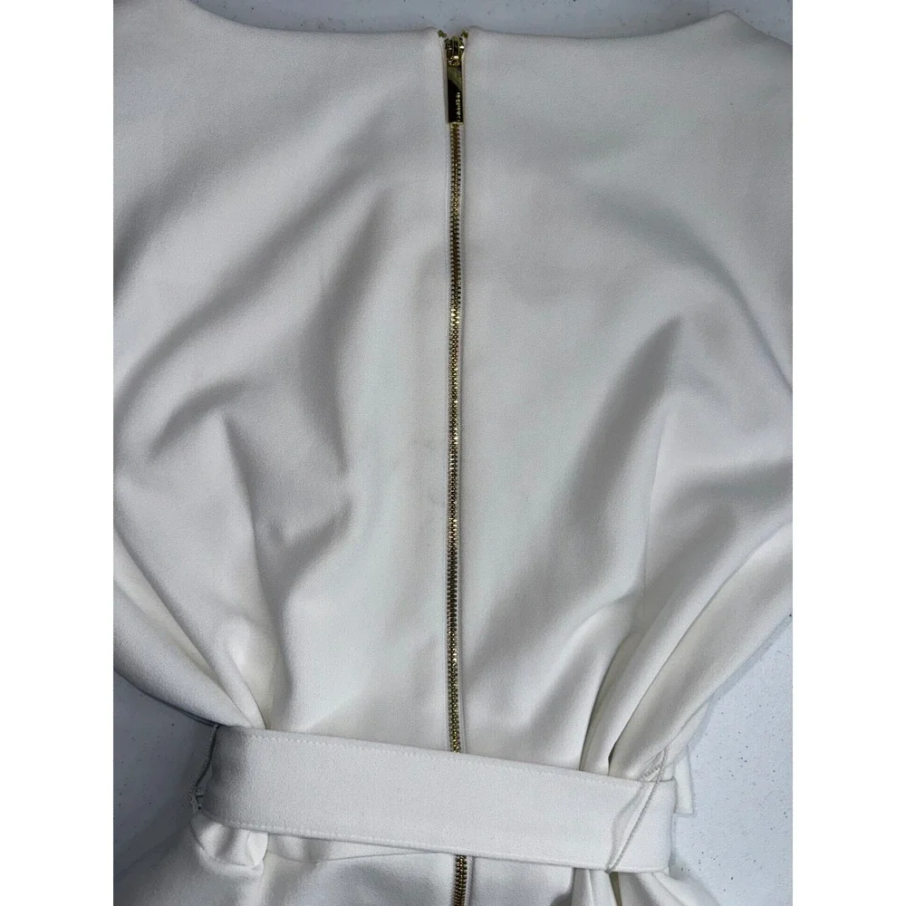 Calvin Klein White Ruffle Tie Waist High Low Scuba Dress Size 12 CD8C16XW - Picture 6 of 10